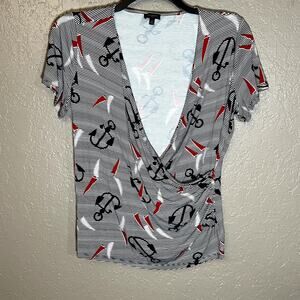 Talbots nautical anchor wrap top navy red X